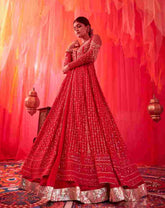 AMARNATH RED CHIKANKARI LEHENGA WITH EMBROIDERED BLOUSE AND DUPATTA